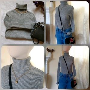 F21 cozy Grey Ribbed Turtleneck